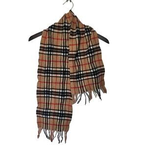 Lochmere Cashmere Scarf Camel Thomson Tan Nova Check Plaid Fringe Vintage Unisex